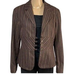 J. Jill Womens Wool Blend Pinstriped Blazer Suit Jacket Brown 16p